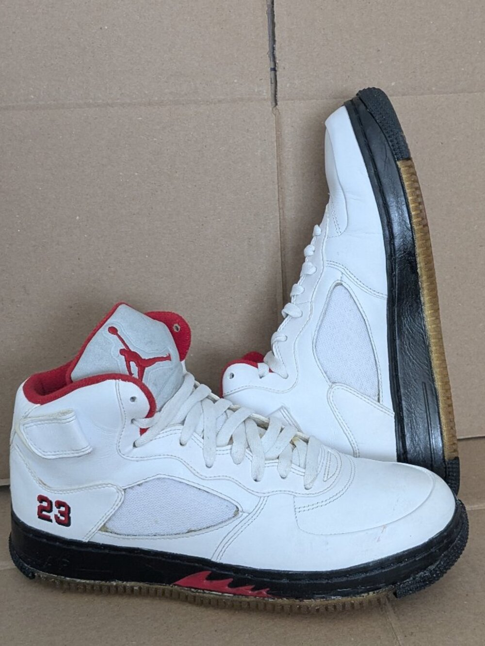 Nike Air Jordan 5 Men's Fusion White Varsity Red Black Size 8 .